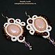 Soutache earrings Soft flame with rose quartz white red, Earrings, St. Petersburg,  Фото №1