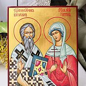 Картины и панно handmade. Livemaster - original item Saints Cyprian and Justina .Hand painted icon. Handmade.