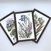 Картины и панно handmade. Livemaster - original item Bathroom panels 3 PCs. Painting on a tile Marsh flora. Handmade.