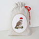 Linen bag with embroidery `Christmas owl` `Sulkin house` embroidery workshop
