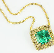Украшения handmade. Livemaster - original item Emerald Necklace Princess Cut Charm Necklace Gold Diamond Birthstone P. Handmade.