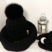 Аксессуары handmade. Livemaster - original item Knitted set: hat, scarf and mittens. Handmade.