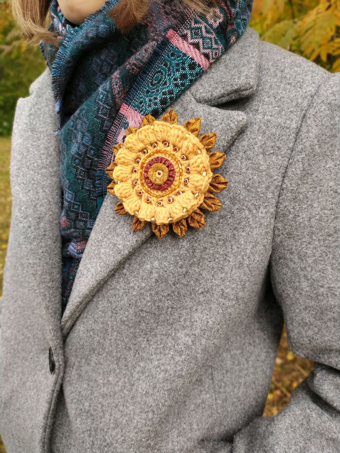 Брошь цветок из ткани Бохо брошь на пальто Осенний цветок в интернет ...