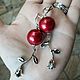 Red cotton pearl earrings - ROSE RED, Earrings, Ashkelon,  Фото №1