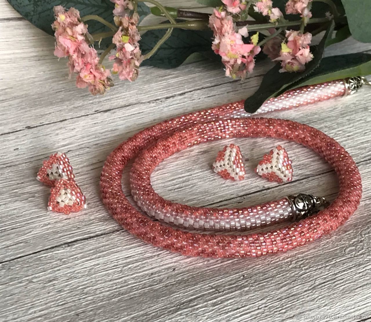 Necklace 'Snake pink' made of beads, Necklace, Novosibirsk,  Фото №1