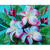 Картины и панно handmade. Livemaster - original item Oil painting flowers tropics painting with plumeria flowers. Handmade.