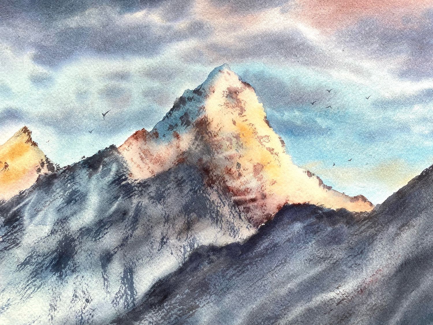 Картина горы акварель