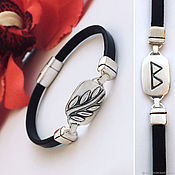 Украшения handmade. Livemaster - original item Bracelet with the rune berkana - femininity, peace in the family. Silver, leather. Handmade.