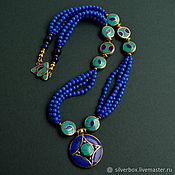 Blue lapis lazuli necklace SILVER Ethnic Boho style Author's work
