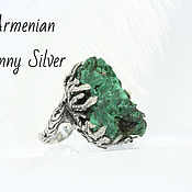 Украшения handmade. Livemaster - original item Imbei ring in 925 sterling silver with untreated malachite IV0016. Handmade.
