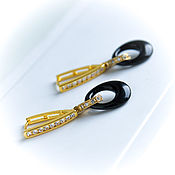 Украшения handmade. Livemaster - original item Earrings with onyx in gold with cubic Zirconia. Handmade.