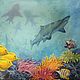 Underwater painting 30 by 40 cm shark fish corals a gift for a diver, Pictures, St. Petersburg,  Фото №1