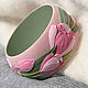 Flower bracelet Pink tulips polymer clay wide, Bead bracelet, St. Petersburg,  Фото №1