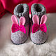 Baby felted booties for girls, pink bunnies with bows. Slippers. MURDASOVA OLGA Author's felt. Online shopping on My Livemaster.  Фото №2