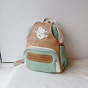 Author's leather backpack with painting