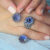 Украшения handmade. Livemaster - original item Rosalie`s earrings and ring with blue rauchtopaz made of 925 sterling silver DS0052. Handmade.