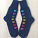 RussianSocks Вязаные носки с сердечками тёмно-синие любимому парню, Носки, Москва,  Фото №1