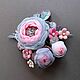 Brooch: Cloud Roses Bouquet Handmade Flowers Fabric Genuine Leather, Brooches, St. Petersburg,  Фото №1