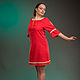 Красное платье льняное в бохо стиле с вышивкой Весна. Платья. Купава - одежда в Этно и Бохо стиле. Интернет-магазин Ярмарка Мастеров.  Фото №2