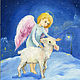 Christmas, the angel and the Lamb Canvas oil 17na18cm, Pictures, St. Petersburg,  Фото №1
