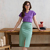 Одежда handmade. Livemaster - original item Cotton Satin Pistachio Skirt, Green Trapezoid skirt with slit. Handmade.