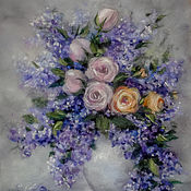 Картины и панно handmade. Livemaster - original item Picture of wool lilac and rose. Handmade.
