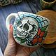 White mug with painting old school 'Skull' 500 ml, Mugs and cups, Moscow,  Фото №1