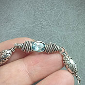 Украшения handmade. Livemaster - original item Silver bracelet with blue Sea topaz (wire wrap). Handmade.