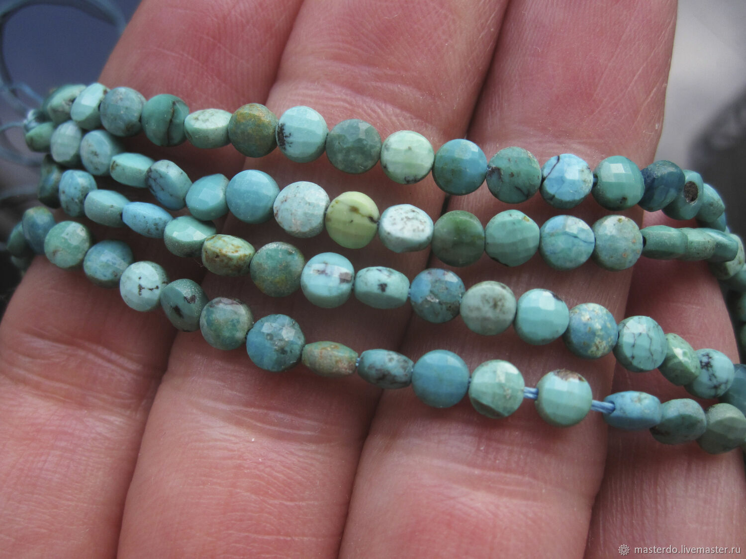Бирюза натуральная бусины огранка полунить купить в интернет-магазине ...
