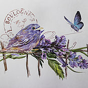Картины и панно handmade. Livemaster - original item Botanical watercolor Lavender bird. Handmade.