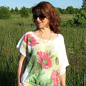Блуза "Шепот летних трав" 2 - шелк, хлопок, экопринт