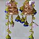 Earrings with flowers made of Czech glass and clay Cage with a bird, Earrings, Krasnoyarsk,  Фото №1