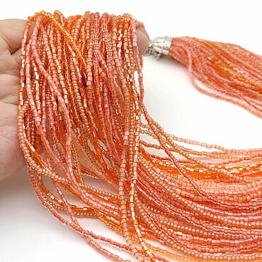 Украшения ручной работы. Ярмарка Мастеров - ручная работа Персик многорядное колье каскад бисерные нити из бисера и рубки. Handmade.