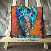 Картины и панно handmade. Livemaster - original item The picture is African! oil, 15*15 cm.. Handmade.