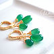 Earrings with green onyx, gilt, heart, drops. Earrings. White Book. Online shopping on My Livemaster.  Фото №2