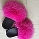 Slippers with fox fur fuchsia. Flip flops. Warm gift. Online shopping on My Livemaster.  Фото №2