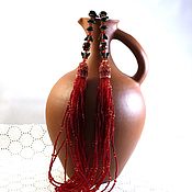 Работы для детей, handmade. Livemaster - original item beads: Red beads with butterflies and wooden beads. Handmade.