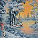 Order Picture miniature Christmas tree and snowman by the lake, 20h15, oil. Valeria. Livemaster. . Pictures Фото №3