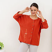 Одежда handmade. Livemaster - original item Blouse made of muslin with embroidery color terracotta. Handmade.