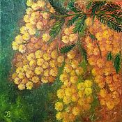 Картины и панно ручной работы. Ярмарка Мастеров - ручная работа Mimosa pintura al óleo 30h30 cm. Handmade.