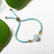 Украшения handmade. Livemaster - original item Blue gold-plated lace bracelet with a large aquamarine bead. Handmade.
