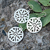 Украшения handmade. Livemaster - original item Earrings and pendant Rock Paintings of the Sun in silver 925 RO0042. Handmade.
