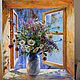 Flowers against a blue roof. Oil on canvas. 2018. Pictures. Tatiana Chepkasova. Online shopping on My Livemaster.  Фото №2