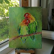 Картины и панно handmade. Livemaster - original item Parrots lovebird. Oil painting 20/25 cm. Handmade.