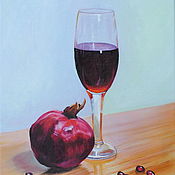 Картины и панно handmade. Livemaster - original item Oil Painting Still Life with Wine and Pomegranate. Handmade.