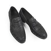 Обувь ручной работы handmade. Livemaster - original item Men`s loafers, crocodile leather, nubuck leather, in black.. Handmade.