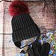 Knit kit. Knitted black hat. knitted mittens, Headwear Sets, Stupino,  Фото №1