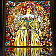 Illuminated painting  panel  stained glass Portrait of a girl (Alphonse Mucha), Pictures, St. Petersburg,  Фото №1