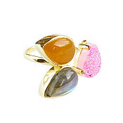 Украшения handmade. Livemaster - original item Labrador ring, jade, druse agate, ring with three stones. Handmade.