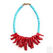 Украшения handmade. Livemaster - original item Necklace with coral and turquoise Depth red-blue coral-turquoise. Handmade.
